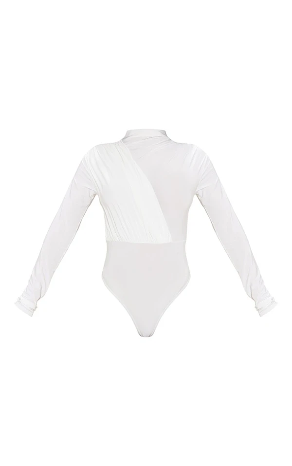 Body Moulant Crème Drapé à Col Montant Et Manches Longues 5 Body Moulant Crème Drapé à Col Montant Et Manches Longues – Image 5