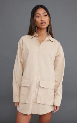Robe Chemise Sable à Manches Longues Et Poches Cargo