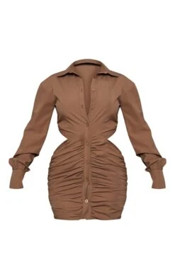 Robe Chemise Froncée Café Au Lait Rosé à Boutons Et Côtés Découpés -Pas Cher Tendance Charme Magasin b1875e9a4f4da7e58e8162f818c6248ba78f19d5 cnc6144 5