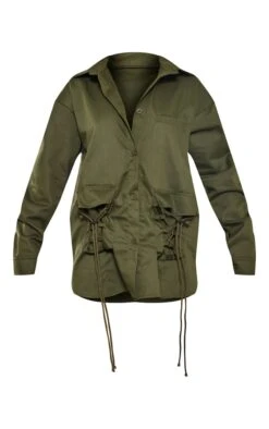 Robe Chemise Oversize En Maille Sergée Kaki à Poches Lacées -Pas Cher Tendance Charme Magasin b58bcd9c2c6287f813dcb54ae08c843fde075693 cna3020 5