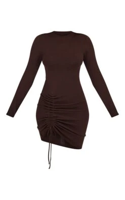 Robe Mi-longue Asymétrique Froncée Chocolat à Manches Longues -Pas Cher Tendance Charme Magasin b821a14f0e97ed8a18acfa82c86bc4935335c400 cmu0241 6