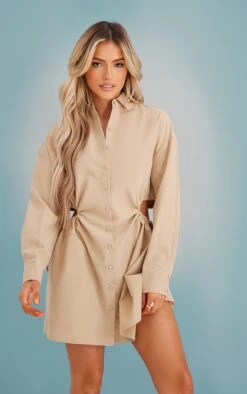 Robe Chemise Gris Pierre à Taille Froncée Et Découpée