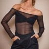 Top Moulant Long En Mesh Noir à Noeud