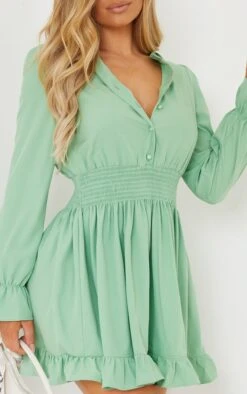 Robe Chemise Vert Sauge Resserrée à La Taille -Pas Cher Tendance Charme Magasin bbf7e22f9654b734deffc57bba123ea12c90a304 cms1631 4