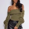 Body Tissé Kaki à Volants Et épaules Dénudées