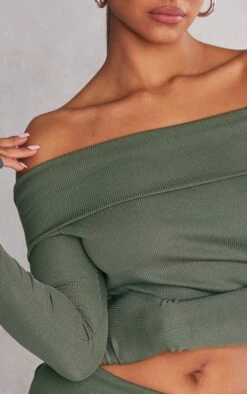 Top Côtelé Kaki à Col Bardot Plié Et Manches Flûtes -Pas Cher Tendance Charme Magasin be12aed45b107b5e34cfbad9d645a665d70c34ff cnc4460 4