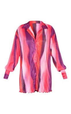 Robe Chemise Plissée Rose à Imprimé Dégradé Et Ourlet Volanté -Pas Cher Tendance Charme Magasin c24f3276ab7ba382c0f7f95307991f248fad3fec cne2695 5