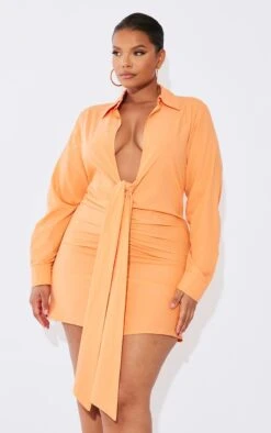 Plus Robe Chemise Orange Froncée Devant à Décolleté -Pas Cher Tendance Charme Magasin c431567fc7ac418ab589c9cc392d6355b18124f6 cmz1381 3