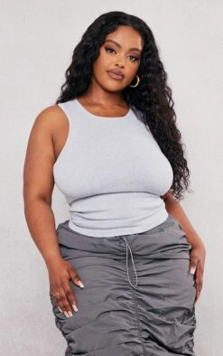 Pas Cher Tendance Charme Magasin 11 Plus Débardeur Côtelé Basique Gris Chiné à Dos Nageur