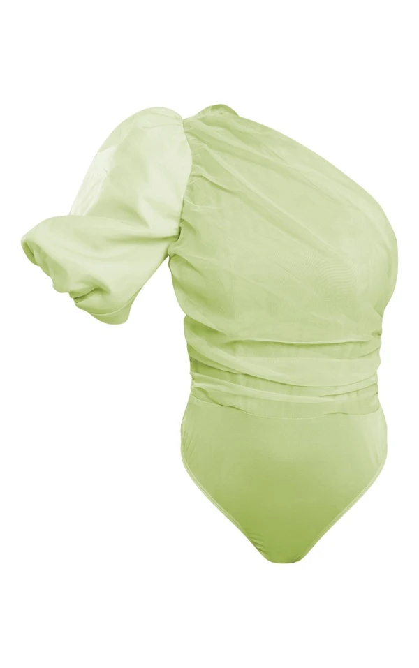 Body Asymétrique Vert Sauge En Organza à Manche Bouffante 5 Body Asymétrique Vert Sauge En Organza à Manche Bouffante – Image 5