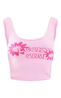 Débardeur En Maille Tricot Rose Tendre à Slogan Lucky Girl -Pas Cher Tendance Charme Magasin c6a7352f7a84b1fb0e48519738afb6f045f5d61b cne1085 5