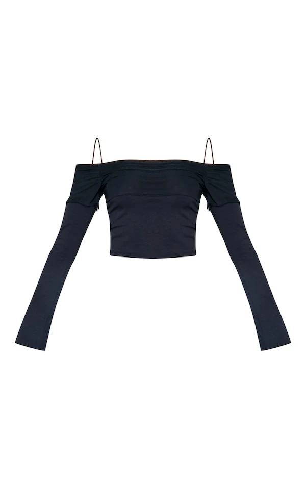 Crop Top En Mesh Noir à Col Bardot 5 Crop Top En Mesh Noir à Col Bardot – Image 5