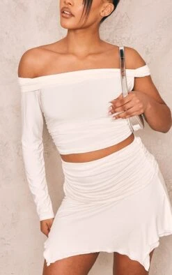 Crop Top Moulant Blanc à Manche Unique Froncé Et Col Bardot -Pas Cher Tendance Charme Magasin c73a14889e79ce9e4f5f9071802d4e27b2828908 cnd6253 4