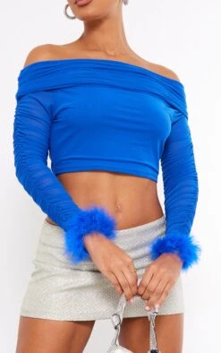 Crop Top En Mesh Bleu à Col Bardot Et Bordures En Plumes 8 Crop Top En Mesh Bleu à Col Bardot Et Bordures En Plumes -Pas Cher Tendance Charme Magasin c9184ffee2a7ac073bf6aa1779bcb44a08fd01a8 cnb6296 4