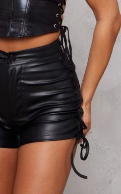 Zero Mini Short En Similicuir Noir à Côtés Noués -Pas Cher Tendance Charme Magasin cbb88e636c0a0b65f97db8ab847db3caa20100ee cnb8341 5