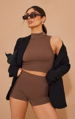 Mini-short Structuré Côtelé Noisette Détail Contours