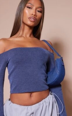 Crop Top Bleu En Maille Côtelée Contrastante Et Col Bardot -Pas Cher Tendance Charme Magasin cc2fa2ca5b26678870e25f20348278bfa39e7bb6 cnd0970 4