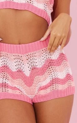 Boxer En Maille Tricot Crochetée Rose Effet Vague -Pas Cher Tendance Charme Magasin cda3f0d909658d730336f376804a6545538514d4 cnc6502 5