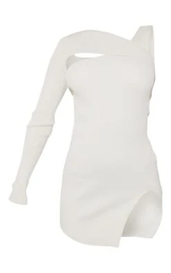 Mini Robe Asymétrique Moulante Crème En Maille Tricot Côtelée -Pas Cher Tendance Charme Magasin cdff38412fe6ee92537905776c78eb50f0787caa cmz5395 5