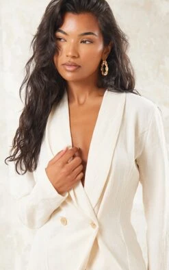 Robe Blazer Texturée Crème à Boutons -Pas Cher Tendance Charme Magasin cf278f85db4c49a08e66f057a0de9eafd9417b8d cne1551 4