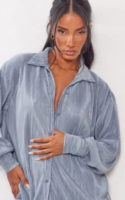 Robe Chemise Bleu Minéral Plissée à Ourlet Volanté -Pas Cher Tendance Charme Magasin d2ecd6be65bd864ce7be0a5d9069b41bde7682a3 cnd0032 4