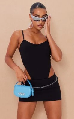 Body échancré En Maille Tissée Stretch Noire à Bretelles