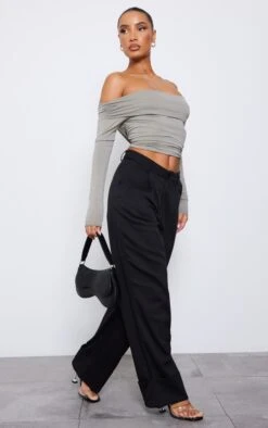 Top Moulant Taupe Froncé à Manches Longues Et Col Bardot -Pas Cher Tendance Charme Magasin d51da962c7d33fdc0517d3f87b8eae30c149f6cf cnd1660 3