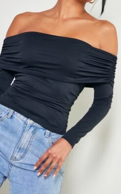 Top Moulant Noir Froncé à Manches Longues Et Col Bardot -Pas Cher Tendance Charme Magasin d69f6bd0c3264113f98447a2665a33f1fa62381d cnd1654 4