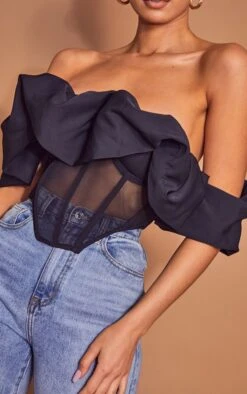 Corset Tissé Noir à Col Bardot Froncé Et Parties En Mesh -Pas Cher Tendance Charme Magasin d6ba75f889530d7a58bf3bacf0469dcc3290c6b4 cmu7630 4