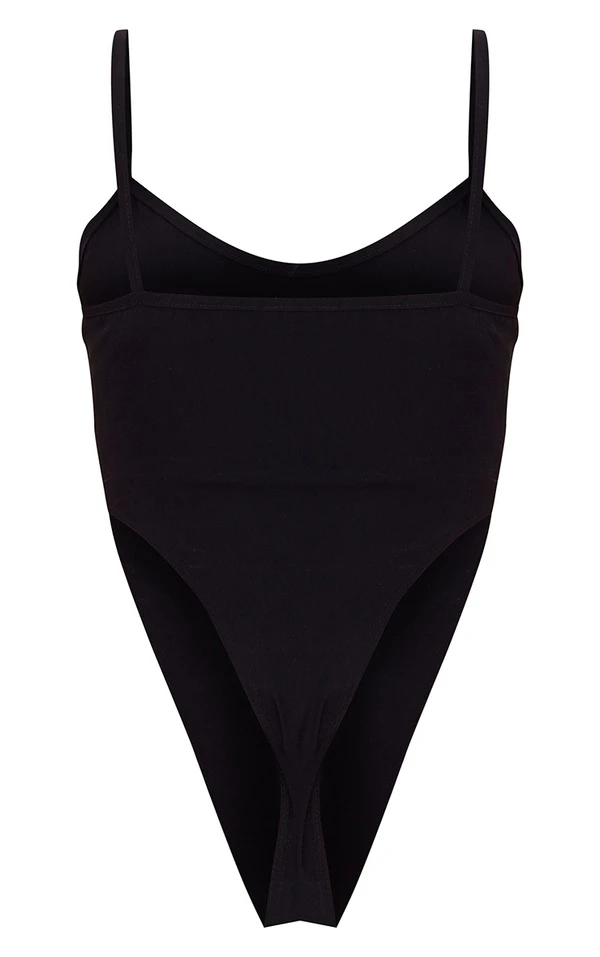 Body échancré En Maille Tissée Stretch Noire à Bretelles 6 Body échancré En Maille Tissée Stretch Noire à Bretelles – Image 6