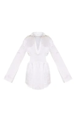 Robe Chemise Satinée Crème à Taille Froncée -Pas Cher Tendance Charme Magasin dd5163a85f07c948183fc000b86ecf6565d23dce cne1413 5