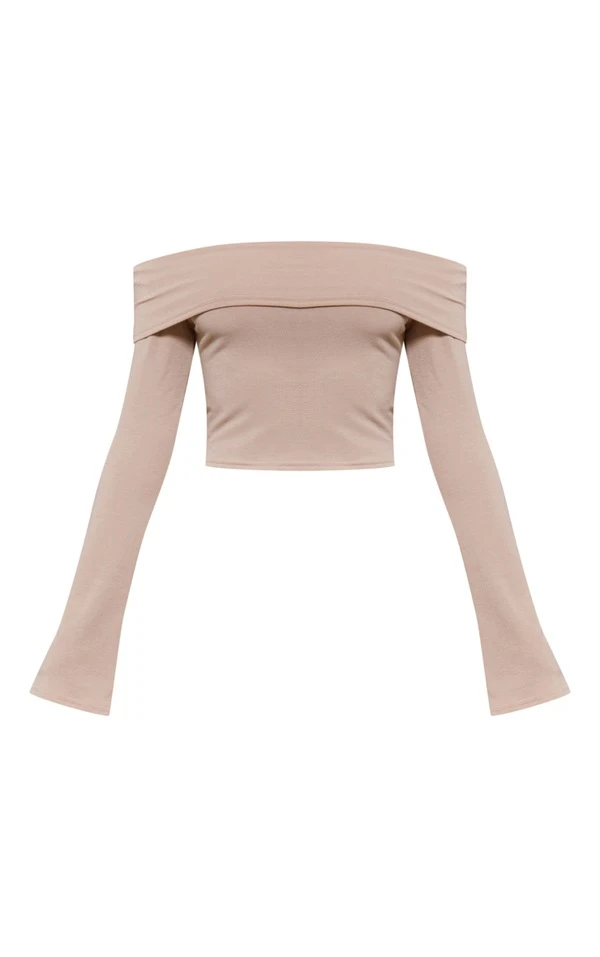 Crop Top Gris Pierre En Jersey à Col Bardot Replié 5 Crop Top Gris Pierre En Jersey à Col Bardot Replié – Image 5