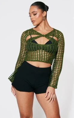 Mini Short En Jersey Texturé Noir à Ourlet Volanté