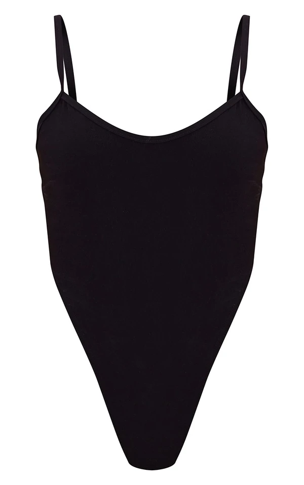 Body échancré En Maille Tissée Stretch Noire à Bretelles 5 Body échancré En Maille Tissée Stretch Noire à Bretelles – Image 5