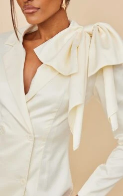Robe Blazer Satinée Crème à Noeuds Sur L'épaule -Pas Cher Tendance Charme Magasin e0a9d9b31c89abd117b6325b1661cfd5182d9b19 cnc3029 4