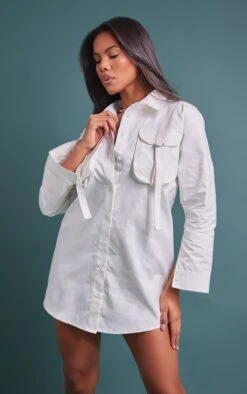 Robe Chemise Cargo Crème à Poches Et Ceinture