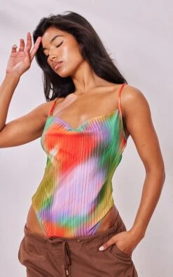 Body Plissé Imprimé Multicolore à Col Bénitier -Pas Cher Tendance Charme Magasin e436fc73ac439b9f57e831a036a6cb5afd389f8f cne5817 4