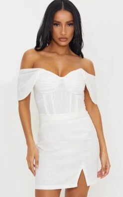 Pas Cher Tendance Charme Magasin 31 Body Corset Effet Lin Blanc à Buste Drapé