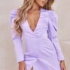 Robe Blazer Asymétrique Lilas Satinée à Manches Bouffantes
