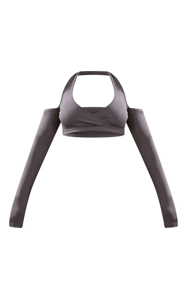 Crop Top Moulant Gris Anthracite à épaules Dénudées Et Dos Nu 5 Crop Top Moulant Gris Anthracite à épaules Dénudées Et Dos Nu – Image 5