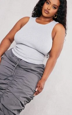 Plus Débardeur Côtelé Basique Gris Chiné à Dos Nageur -Pas Cher Tendance Charme Magasin ebe3fa9dda999807701f22a79905cc1c28851281 cne0724 4