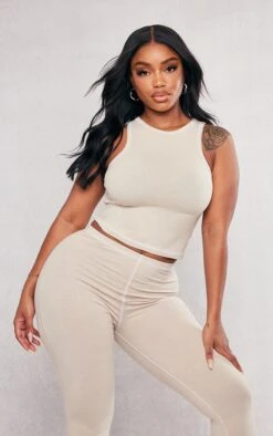 Pas Cher Tendance Charme Magasin 9 Shape Top Gris Pierre Délavé Dos Nageur à Coutures Contrastantes