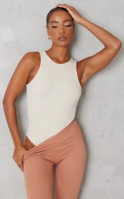 Body Basique Côtelé Gris Pierre à Dos Nageur