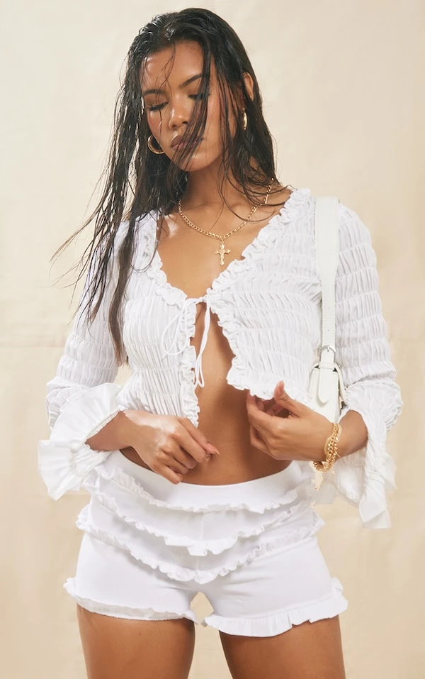 Mini-short En Coton Blanc Très Volanté 5 Mini-short En Coton Blanc Très Volanté – Image 5