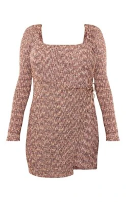 Robe Droite Portefeuille Chinée Marron Nouée à Buste Froncé Et Fente -Pas Cher Tendance Charme Magasin f4963c8f0bff2c2781cbf333bfa5c1a51c55a1cc cnb1074 5