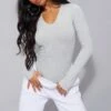 Essentiel Body Col V Gris Chiné à Manches Longues