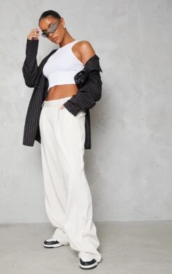 Pas Cher Tendance Charme Magasin 5 Débardeur Court Basique Blanc éclatant Côtelé