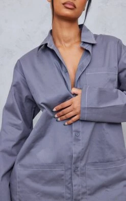 Robe Chemise Gris Anthracite à Coutures Contrastantes Et Poches Cargo -Pas Cher Tendance Charme Magasin f90dc379b2f8a78db9815ac1f8f075a606630ef0 cnd1262 4