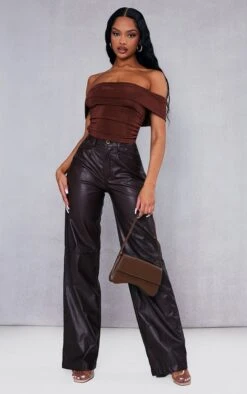 Top Moulant En Acétate Chocolat à Col Bardot Replié -Pas Cher Tendance Charme Magasin f92682503a4fea819422a42b35c3406f77006f11 cnc8951 3