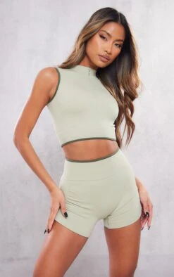 Mini-short Vert Sauge Kaki Côtelé à Contours Contrastants Froncé Sur Le Côté -Pas Cher Tendance Charme Magasin f9cc830706bbcb226be0a56794cea9714886108f cne0160 4